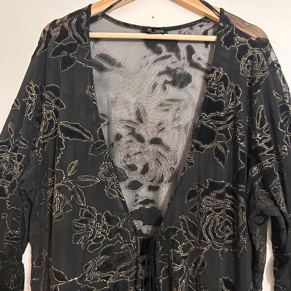 La Vanya Woman Kimono 3X Black Gold Meltallic Sheer Whimisgoth Fairy Top - Picture 5 of 8